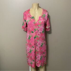 Lilly Pulitzer Women’s Sz 8 Daiquiri Pink Green Floral Print 100% Silk Dress